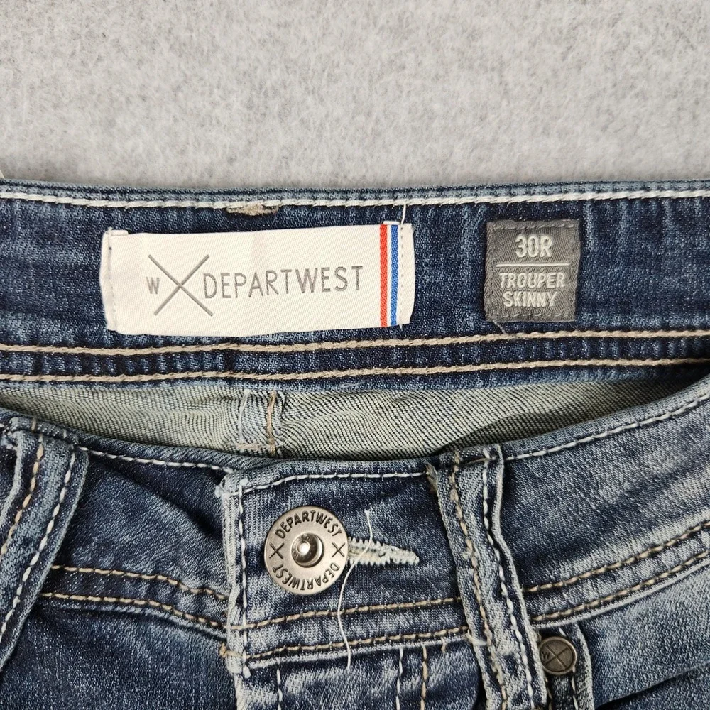 Departwest Trouper Skinny Jeans Mens 30R Blue Denim Slim Fit Low Rise Distressed